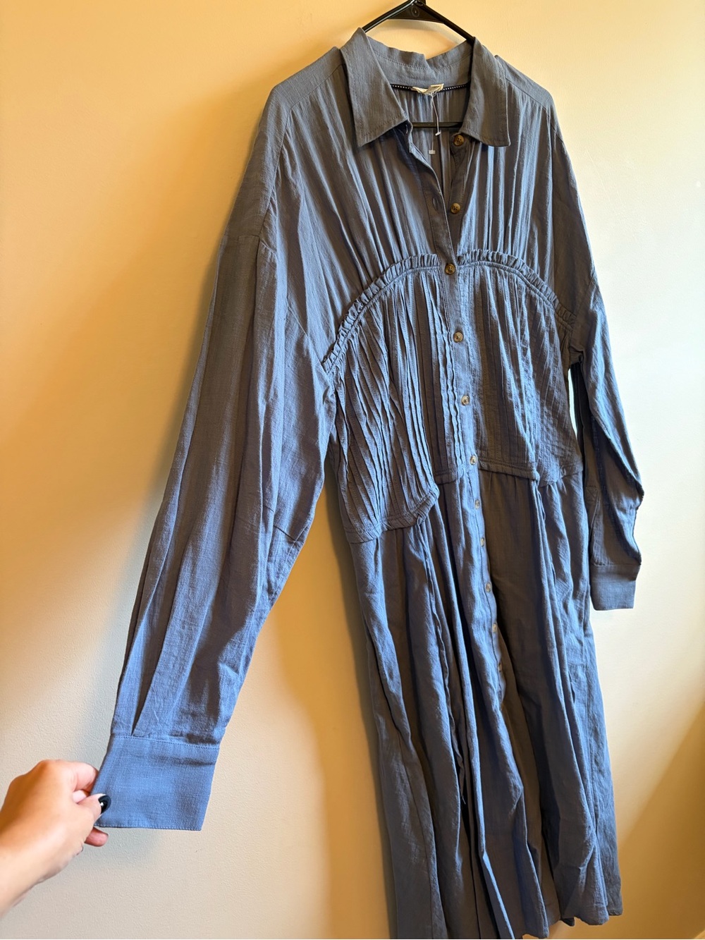 Pilcro Dusty Blue Button-Front Midi Shirtdress with Smocked Waist - Picture 6 of 13